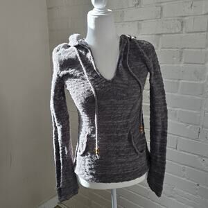 Roxy Y2K Gray Knit Hooded Sweater ┃Beach Vibes┃Fairy Grunge & Whimsigoth┃Surf